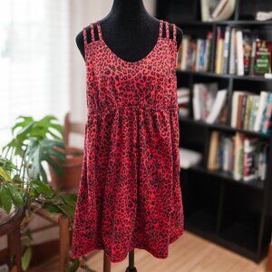 Cacique Leopard Print Dress Plus 2XL 18 20 Red Black Babydoll Y2K Slip Lingerie